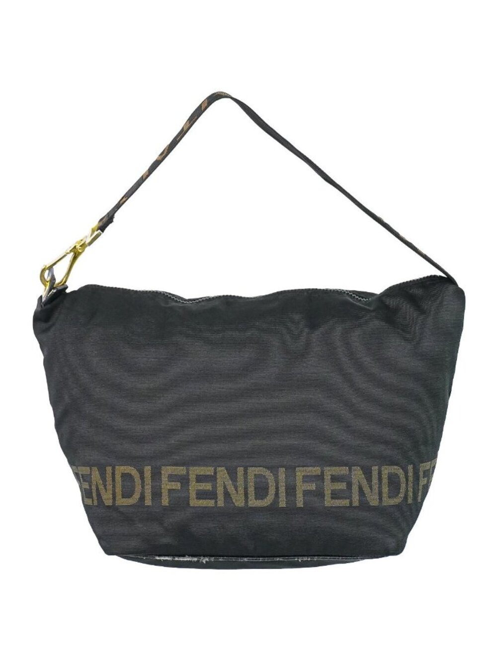 Fendi Logo Shoulder Bag Canvas Black